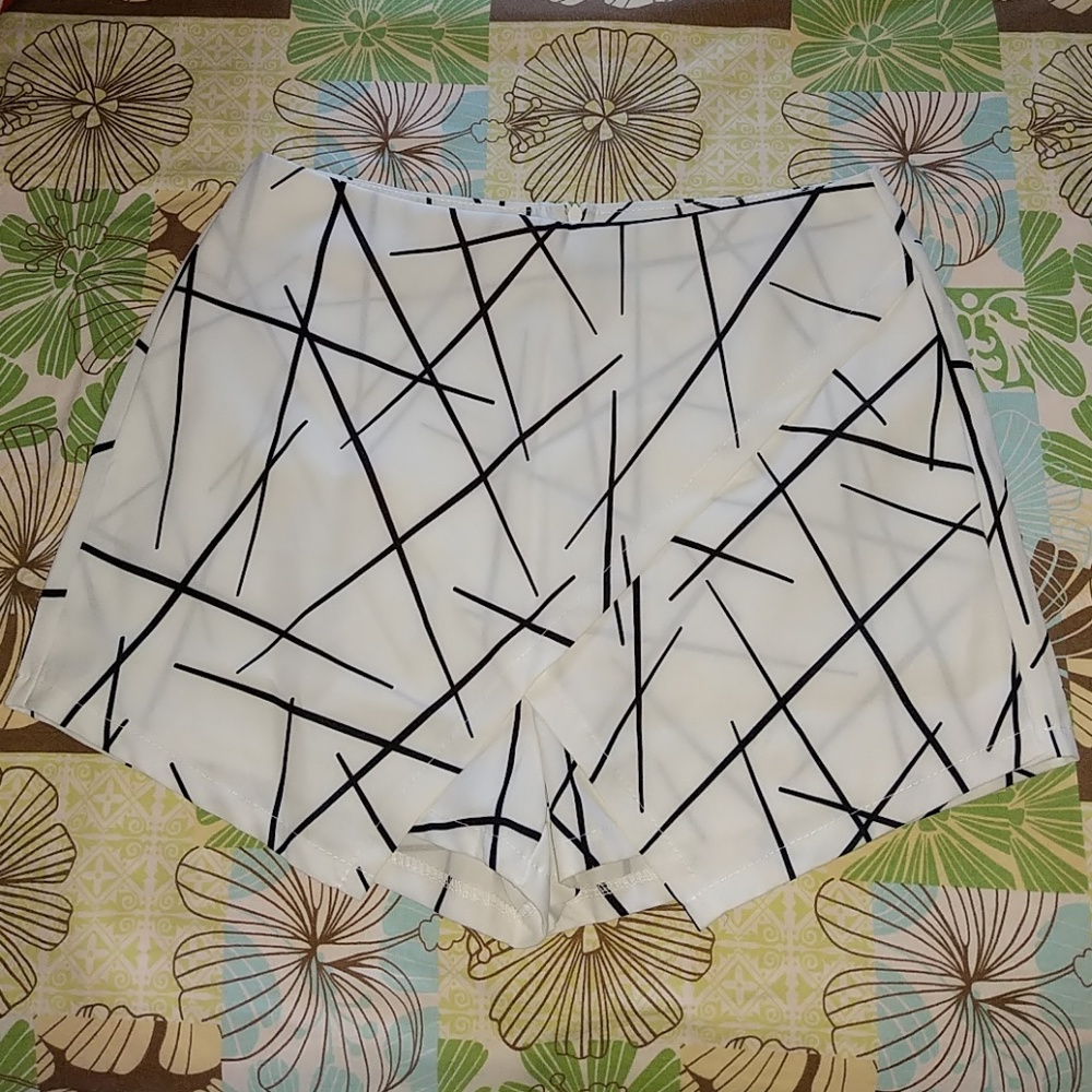 White Geo Print Wrap Shorts